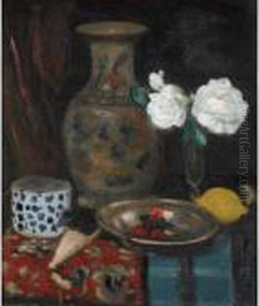 Still Life With A Chinese Vase, Bowl Of Cherries And White Roses - view 1