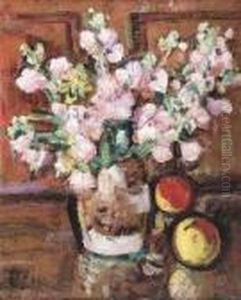 A Still Life Of Fruit And Flowers by George Leslie Hunter