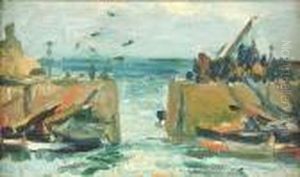 An East Coast Fishing Harbour by George Leslie Hunter
