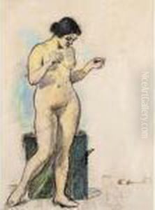 A Standing Female Nude With A Cat
