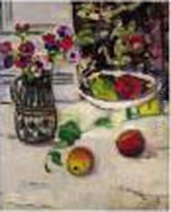 Still Life With Anemones And Apples by George Leslie Hunter