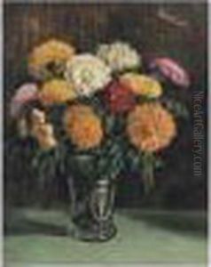 Still Life Of Chrysanthemums by George Leslie Hunter