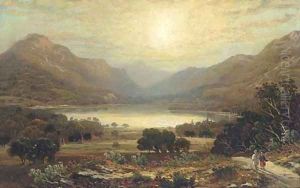 Figures in a Highland landscape by Robert Finlay McIntyre