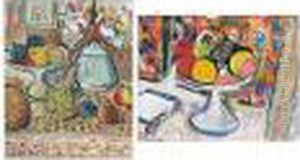 Still Life With Fruit And A Teapot - Still Life With Fruit On Verso by George Leslie Hunter