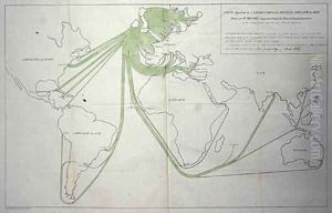 Map showing the export of coal from the British Isles in 1850 by Charles Joseph Minard