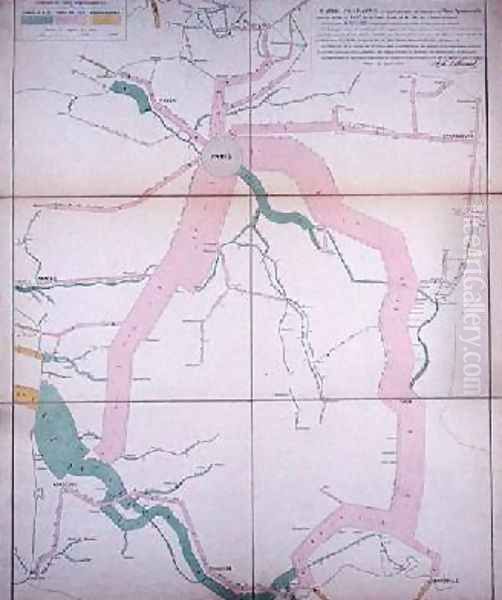 Map representing the approximate tonnage of wines and spirits in circulation in France in 1857 by water and by railway 1860 - view 1