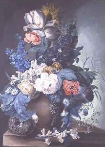 Group of Flowers in a Jar and Birds Nest 1806 by Mrs.Margaret Meen