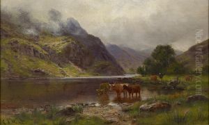 Highland Cattle Watering By The Loch's Edge by Louis Bosworth Hurt