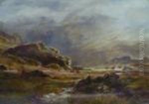 Stags In A Highland Landscape by Louis Bosworth Hurt