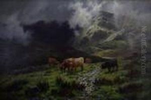 Highland Cattle In A Mountainous Landscape by Louis Bosworth Hurt