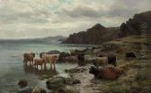 Highland Cattle Watering At A Loch by Louis Bosworth Hurt