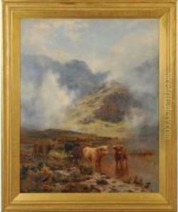 By Peaceful Loch And Mist Wreathed Hill by Louis Bosworth Hurt