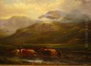 Highland Loch With Cattle And Drovers by Louis Bosworth Hurt