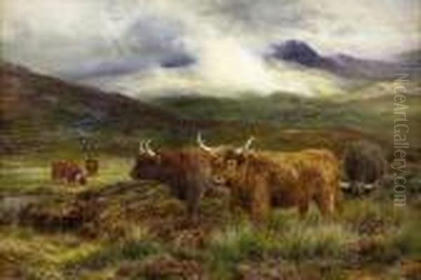 Highland Cattle In A Mountain Landscape - view 1