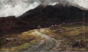 A Mountain Road In Skye - With Scuir-na-gillean by Louis Bosworth Hurt