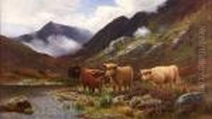 Highland Cattle In A Misty Glen by Louis Bosworth Hurt