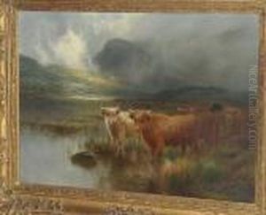 Highland Cattle By A Loch by Louis Bosworth Hurt
