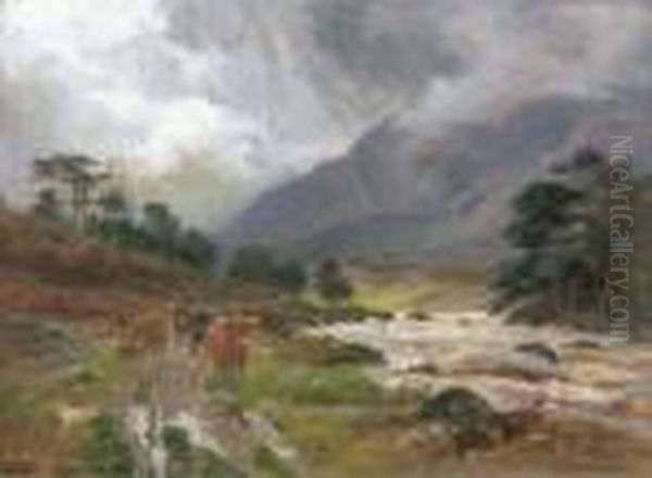 Highland Cattle On A Riverside Path - view 1