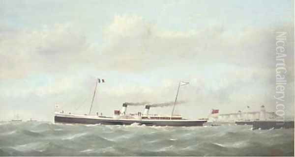 The cross-Channel paddlesteamer Rouen leaving Newhaven for Dieppe - view 1