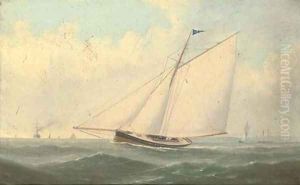 A racing cutter of the Royal Thames Yacht Club on an upwind leg by George Mears