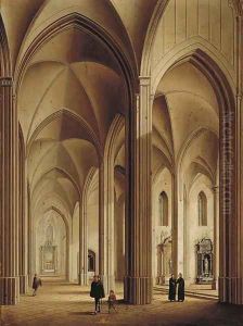 The interior of a Gothic cathedral by Johann Ludwig Ernst Morgenstern