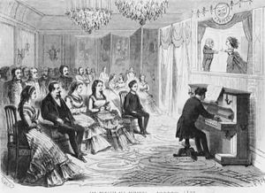 The Puppet show I Pupazzi performing in front of Emperor Napoleon III 1808-73 Empress Eugenie 1826-1920 and Prince Eugene Louis Napoleon Bonaparte 1856-79 at the Tuileries by Miranda