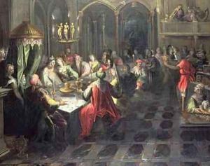 Belshazzars Feast 1600 by (follower of) Mutter, Jan Harmensz.