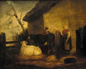 The milk maid and cow herd by George Morland