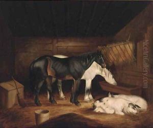 Horses and pigs in a stable by George Morland