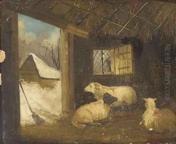 Sheep in a stable in winter - view 1