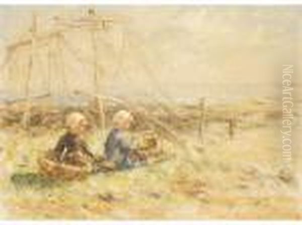 Fishergirls With Baskets Awaiting The Catch - view 1