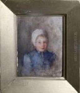 Portrait Of A Girl Wearing A Blue Dress And A White Cap