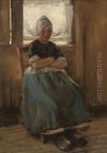 A Dutch Girl Seated In A Cottage Interior by Robert Gemmell Hutchison