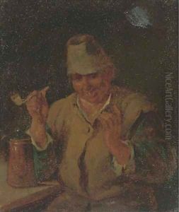 A peasant smoking and drinking by Bartholomeus Molenaer