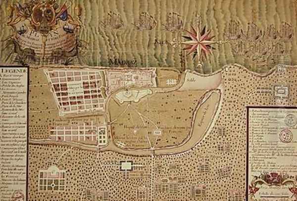 Map of Madras at the time of the capture of the town and Fort of St George in 1746 by the French under the command of Mahe de la Bourdonnais 1750 - view 1