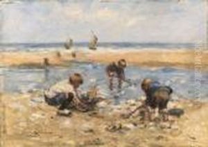 Children Playing On A Beach by Robert Gemmell Hutchison