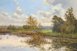 Rowing on still waters by Alphonse Henri Mazard