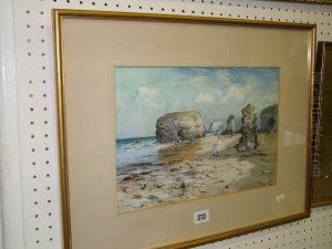 A Beach Scene With Figures At Marsden. A Beach Scene With Figures At Marsden.