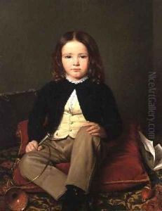 Portrait of a Boy seated on a Cushion holding a Horn by Charles Paulin Francois Matet
