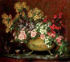 A bouquet in a copper pot