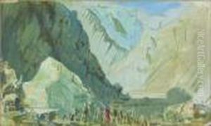 Halte Des Autochenilles Dans Un Paysage De Montagnes by Alexander Evgenievich Yakovlev