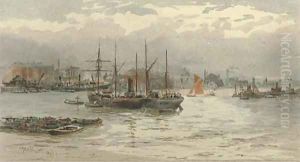 Shipping in the Pool of London by Hubert James Medlycott