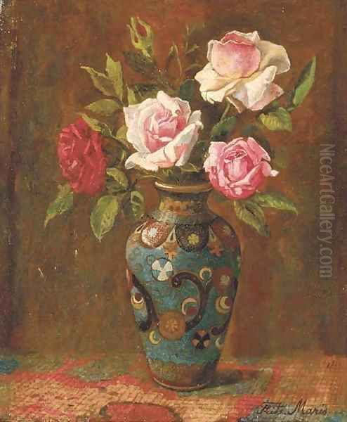 Rozen roses in a cloissone vase - view 1