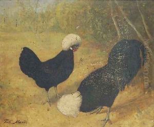 Poland rooster and hen in a landscape by Frits Maris
