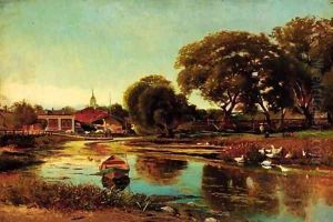 Summer - River near a Village by Konstantin Egorovich Egorovich Makovsky