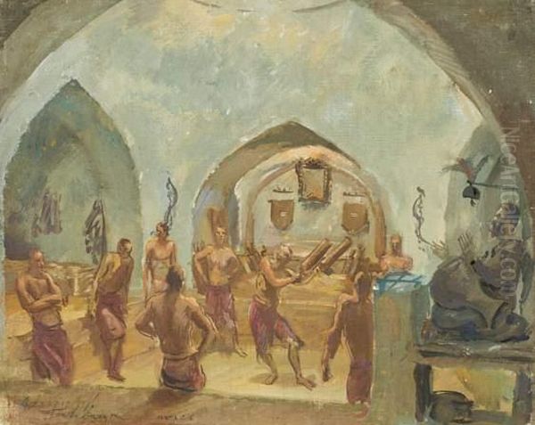 La Danse, Circa 1931, Tempera 
Sur Toile Marouflee Sur Carton, Signee Et Situee Teheran En Bas A 
Gauche, Porte Un Cachet Au Dos - view 1