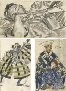 A Travel Sketchbook Containing 85 Drawings Including 12 Self Portraits On Loose Sheets by Alexander Evgenievich Yakovlev