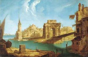 An architectural capriccio of Roman ruins and other buildings in the Laguna