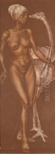 An African With An Ostrich - view 1
