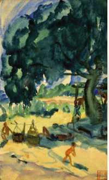 Paysage Du Pakistan, Personnages Sous Un Arbre - view 1
